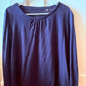 Boden Gathered Neck Linen Jersey Top 3/4 Puff Sleeve